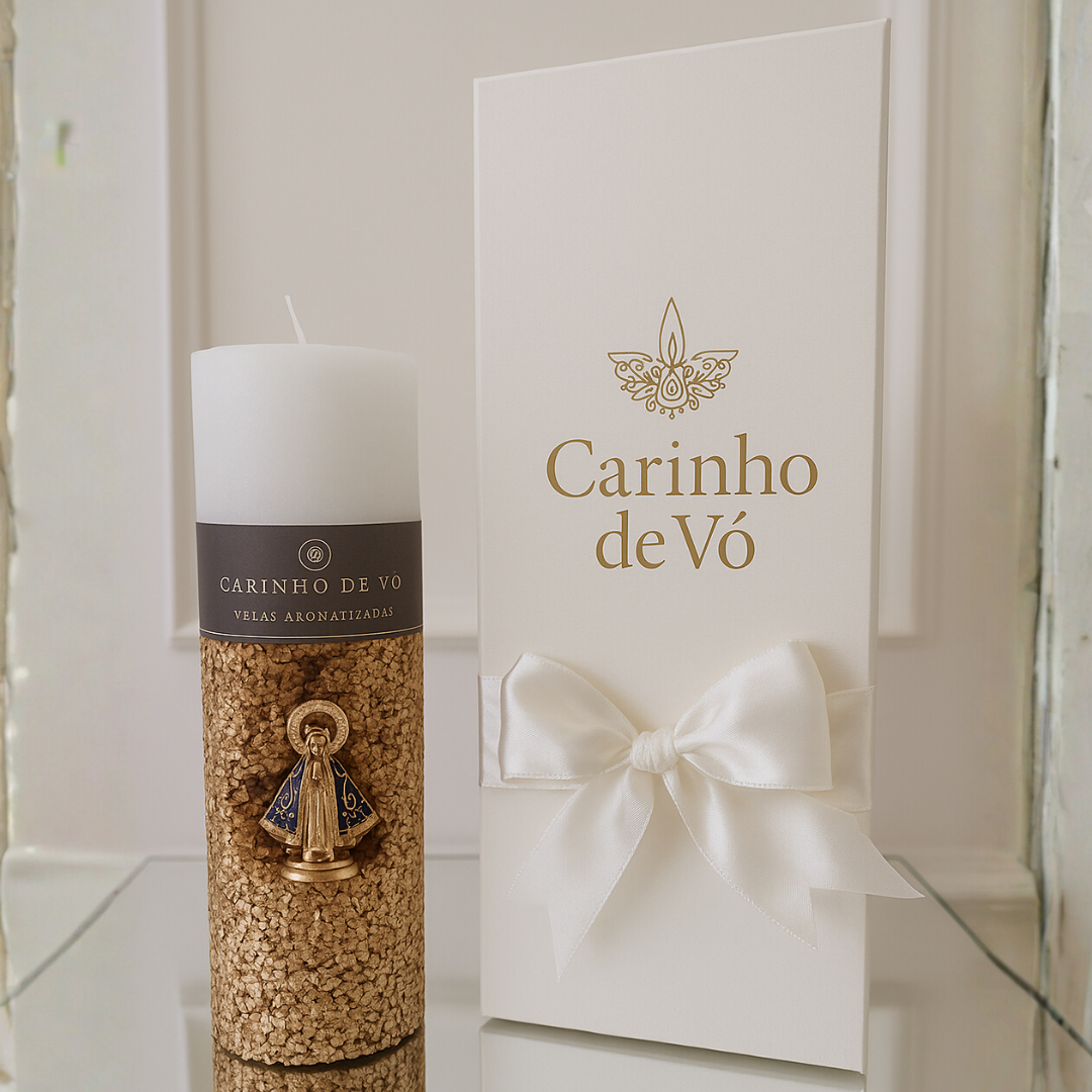 Vela Nossa Sra Aparecida DOURADA c/ CAIXA PRESENTE