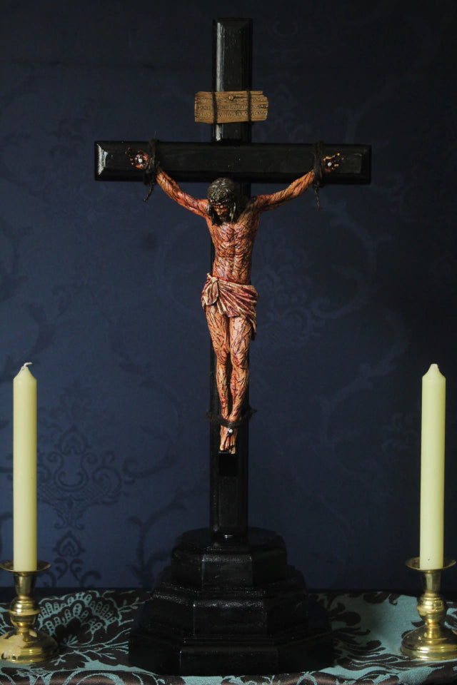 CRUCIFIXO MESA PAIXÃO DE CRISTO CHAGAS ULTRA REALISTAS